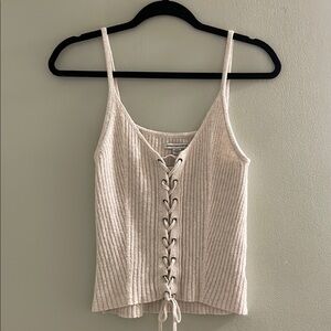 American Eagle Outfitters Cream Ribbed Tie Front Camisole